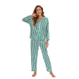 Women 2 Pieces Satin Silk Sleepwear Leopard Print Long Sleeve Shirt and Pants Pajamas