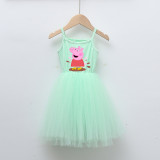 Girls Multicolor Puffy Slip Cartoon Happy Piggy Tutu Dress