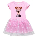 Girls Yarn Skirt Cartoon Mouse Drinks Long And Short Sleeve Dress