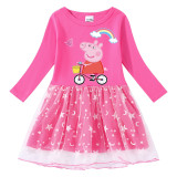 Girls Yarn Skirt Cartoon Piggy With Rainbow Long And Short Sleeve Dress