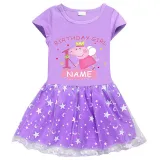 Girls Yarn Skirt Name Custom Birthday Celebration Cartoon Piggy Long And Short Sleeve Dress