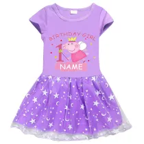 Girls Yarn Skirt Name Custom Birthday Celebration Cartoon Piggy Long And Short Sleeve Dress