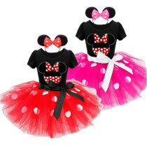 Girls Bowknot Mouse Puffy Polka Dots Tutu Dress With Headbands