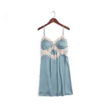 Women Satin Silk Sleep Dress Embroidery Sling V-Neck Lace Mini Dress Pajamas