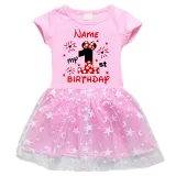 Girls Yarn Skirt Name Custom Birthday Celebration Cartoon Mouse Long And Short Sleeve Dress