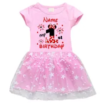 Girls Yarn Skirt Name Custom Birthday Celebration Cartoon Mouse Long And Short Sleeve Dress