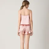 Women 2 Pieces Silk Satin Sleepwear Sling Sleeveless Top and Mini Shorts Pajamas Set