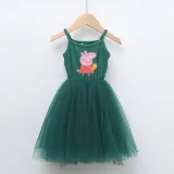 Girls Multicolor Puffy Slip Cartoon Piggy With Doll Sleeveless Dress