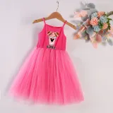 Girls Multicolor Puffy Slip Cartoon Mouse Drinks Sleeveless Dress