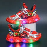 Toddler Kids Boy LED Light Up Mesh Breathable Spider Sport Thick-soled Sneakers