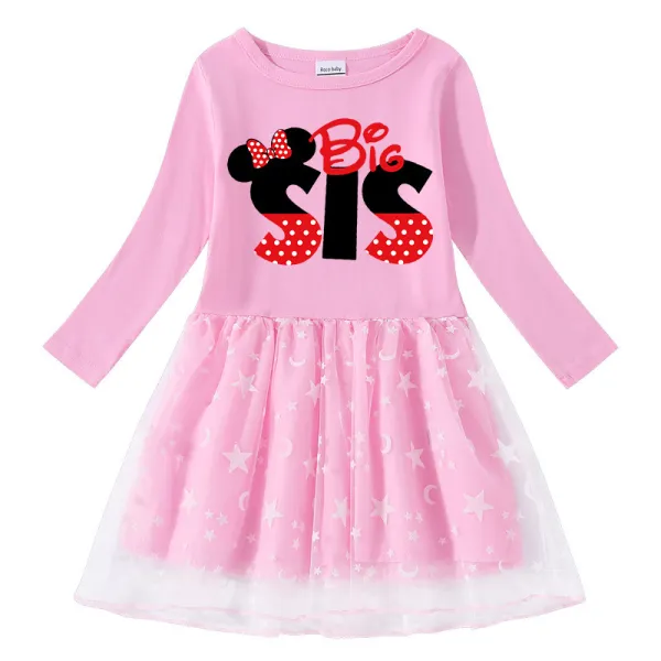Girls Yarn Skirt Cartoon Mouse For Sisters Long And Short Sleeve Dress
