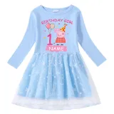 Girls Yarn Skirt Name Custom Birthday Celebration Cartoon Piggy Long And Short Sleeve Dress
