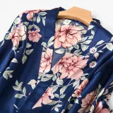 Women 5 Pieces Satin Silk Sleepwear Floral Printed Robe Lace Comi Top and Shorts Pajamas Set