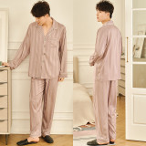 Men 2 Pieces Satin Silk Sleepwear Long Sleeve Shirt and Pants Pajamas Set