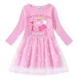 Girls Yarn Skirt Name Custom Birthday Celebration Cartoon Piggy Long And Short Sleeve Dress