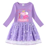Girls Yarn Skirt Name Custom Birthday Celebration Cartoon Piggy Long And Short Sleeve Dress