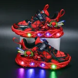 Toddler Kids Boy LED Light Up Mesh Breathable Spider Sport Thick-soled Sneakers