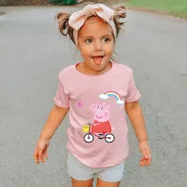 Girls Clothing Top Cartoon Piggy With Rainbow Family T-shirts