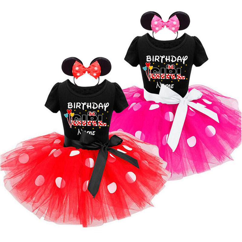 Girls Name Custom Birthday Celebration Mouse Puffy Polka Dots Tutu Dress With Headbands