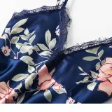 Women 5 Pieces Satin Silk Sleepwear Floral Printed Robe Lace Comi Top and Shorts Pajamas Set