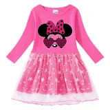 Girls Yarn Skirt Cartoon Mouse With Heart Love Sunglasses Long And Short Sleeve Dress