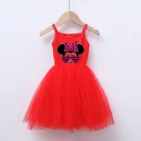 Girls Multicolor Puffy Slip Cartoon Mouse With Heart Love Tutu Dress