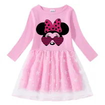 Girls Yarn Skirt Cartoon Mouse With Heart Love Sunglasses Long And Short Sleeve Dress