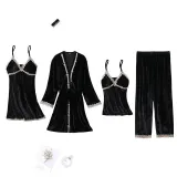 Women 4 Pieces Satin Silk Sleepwear Cami Tops and Sling Dress Robe Pajamas Set