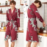 Women 2 Pieces Satin Silk Sleepwear Printed Robe Nightgown and Shorts Pajamas Set
