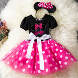 Girls Heart Love Mouse Puffy Polka Dots Tutu Dress With Headbands