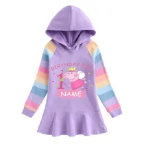Girls Rainbow Name Custom Birthday Celebration Cartoon Piggy Long And Short Sleeve Casual Skirt
