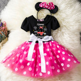 Girls Custom Name Birthday Celebration Mouse Puffy Polka Dots Tutu Dress With Headbands