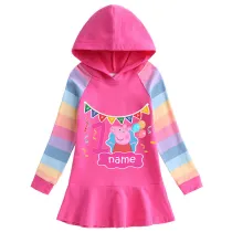Girls Rainbow Name Custom Birthday Celebration Cartoon Piggy Long And Short Sleeve Casual Skirt