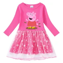 Girls Yarn Skirt Cartoon Happy Piggy Long And Short Sleeve Dress