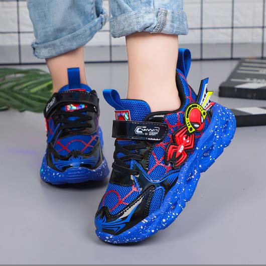 Toddler Kids Boy LED Light Up Mesh Breathable Spider Sport Thick-soled Sneakers