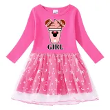 Girls Yarn Skirt Cartoon Mouse Drinks Long And Short Sleeve Dress