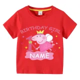 Girls Clothing Name Custom Birthday Celebration Cartoon Piggy Family T-shirts