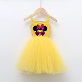 Girls Multicolor Puffy Slip Cartoon Mouse With Heart Love Tutu Dress