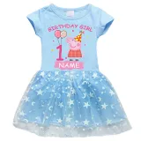 Girls Yarn Skirt Name Custom Birthday Celebration Cartoon Piggy Long And Short Sleeve Dress