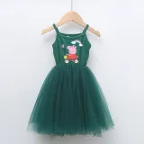 Girls Multicolor Puffy Slip Cartoon Piggy With Rainbow Tutu Dress