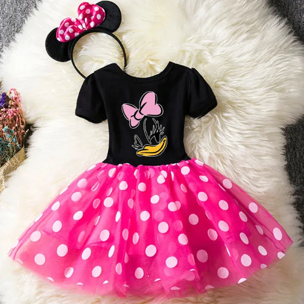 Girls Duck Puffy Polka Dots Tutu Dress With Headbands