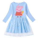 Girls Yarn Skirt Cartoon Piggy With Doll Long And Short Sleeve Dress