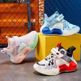 Toddler Kids Unisex Breathable Velcro Thick-soled Anti-collision Sneaker Basketball Shoes