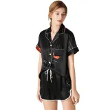 Women 2 Pieces Silk Printed Short Sleeve Shirt and Shorts Pajamas Set