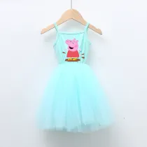 Girls Multicolor Puffy Slip Cartoon Happy Piggy Tutu Dress