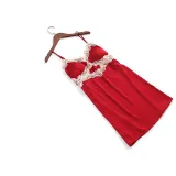 Women Satin Silk Sleep Dress Embroidery Sling V-Neck Lace Mini Dress Pajamas