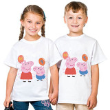 Kids Clothing Top For Boys And Girls Cartoon Pig With Balloons Family T-shirts