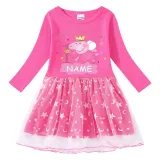 Girls Yarn Skirt Name Custom Birthday Celebration Cartoon Piggy Long And Short Sleeve Dress