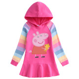 Girls Rainbow Cartoon Piggy With Doll Long And Short Sleeve Casual Skirt