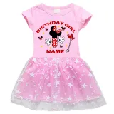 Girls Yarn Skirt Name Custom Birthday Celebration Cartoon Mouse Long And Short Sleeve Dress